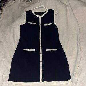 Navy Sleeveless Dress with White Trim